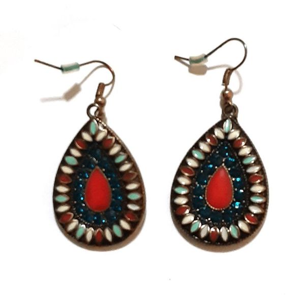 Boho tribal beaded teardrop earrings new 1" colorful - Picture 1 of 3
